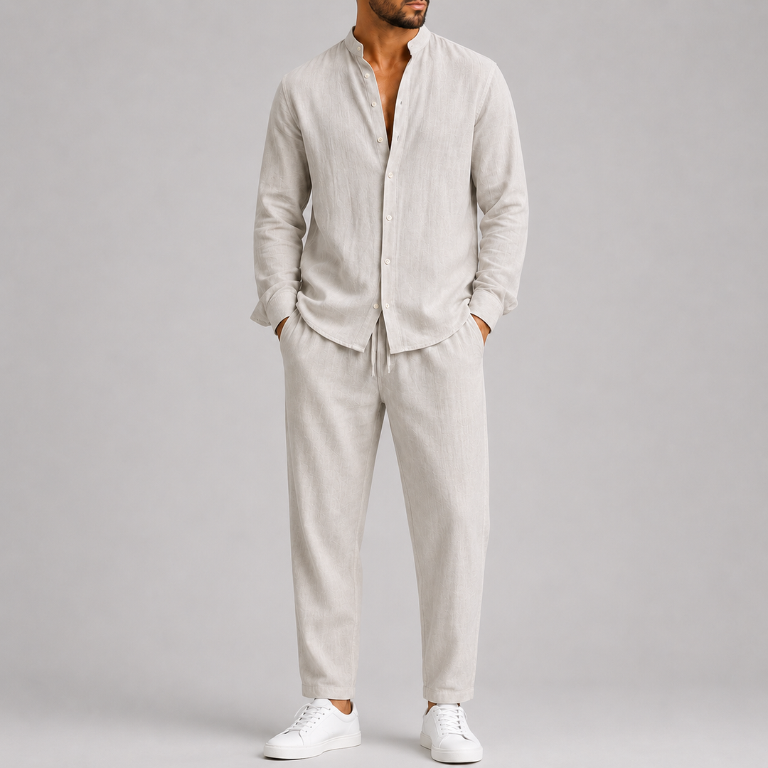 Fabricio | Conjunto de Hombre Camisa Cuello Alto y Pantalón Elástico