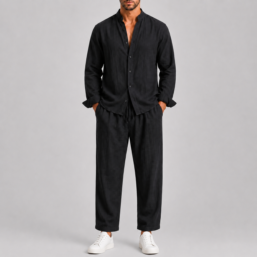 Fabricio | Conjunto de Hombre Camisa Cuello Alto y Pantalón Elástico