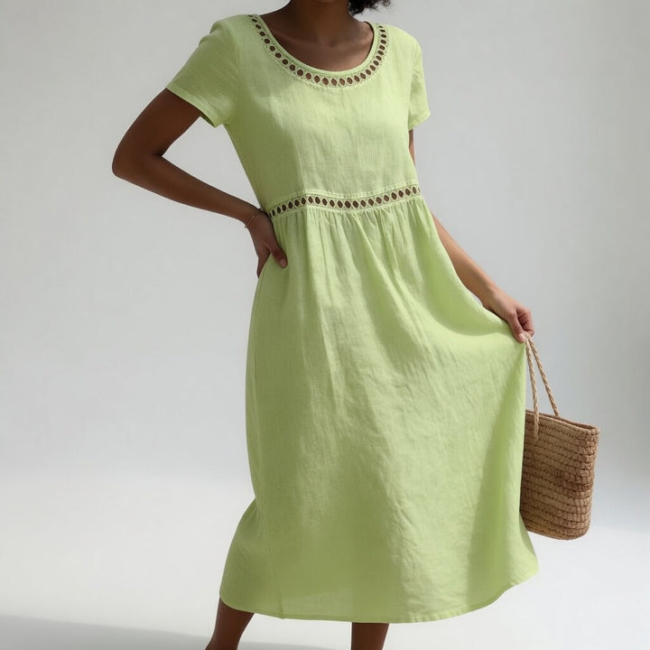 Inés | Vestido midi 100% algodón bordado feminidad suave