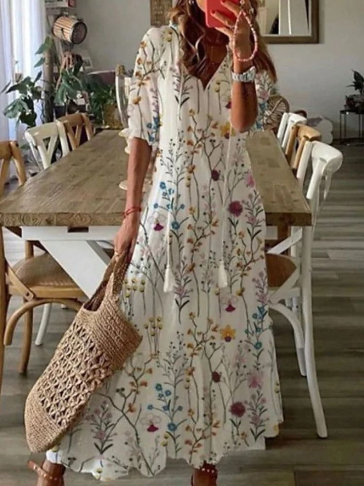 Irene | Vestido maxi floral de terciopelo elegante