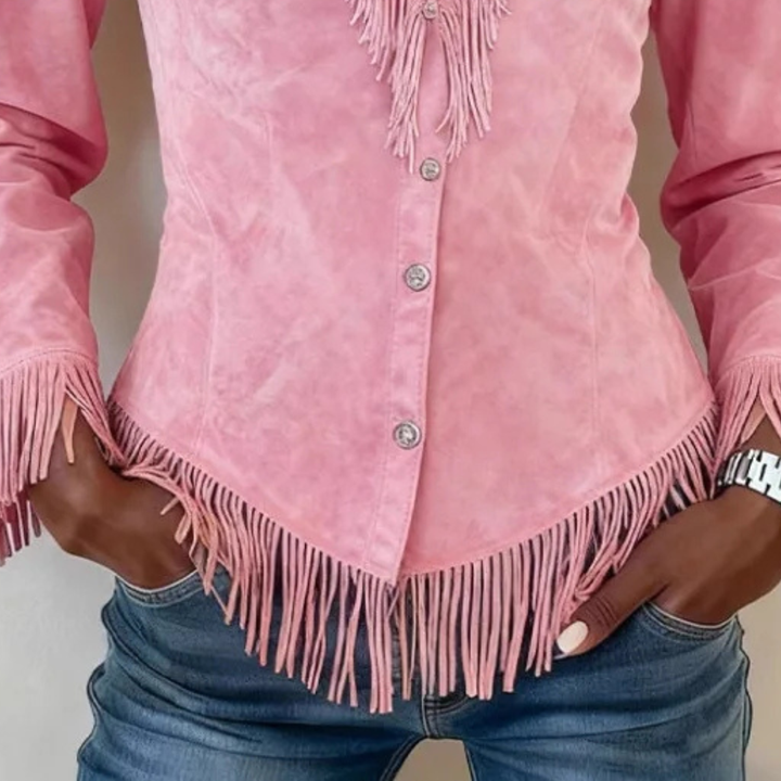 Celine │ Blusa de Ante con Botones y Flecos