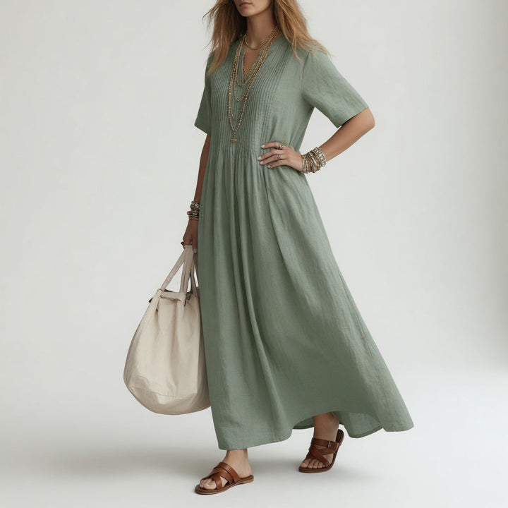 Andrea | Vestido largo de algodón con cuello en V para libertad estival