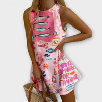Inês | Vestido Mini Rosa con Estampado Miraba Ligero y Elegante