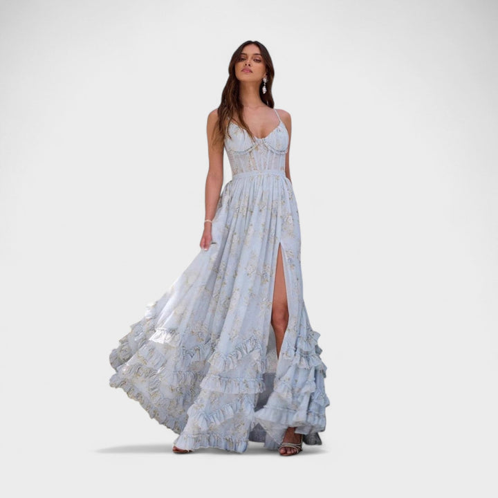 Florencia | Vestido largo bohemio con abertura y volantes
