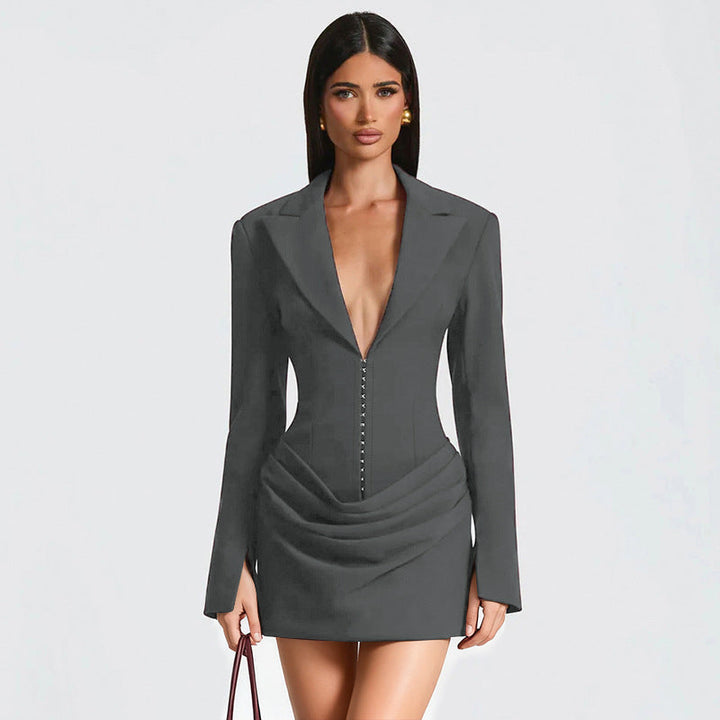 Marena | Vestido Elegante con Escote en V Profundo y Cintura Fruncida