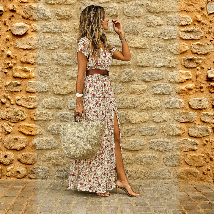 Noelia | Vestido largo bohemio fluido con cinturón