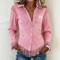 Celine │ Blusa de Ante con Botones y Flecos