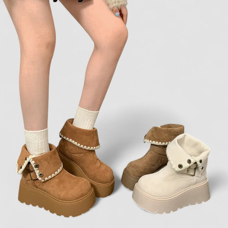 Irene | Botas con plataforma con hebilla elegante y forro cálido de felpa