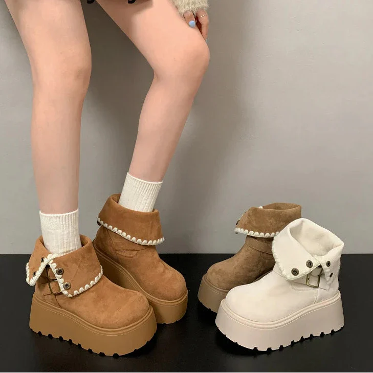 Irene | Botas con plataforma con hebilla elegante y forro cálido de felpa
