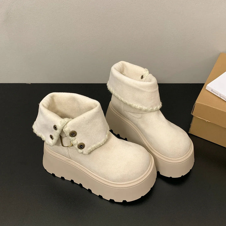 Irene | Botas con plataforma con hebilla elegante y forro cálido de felpa