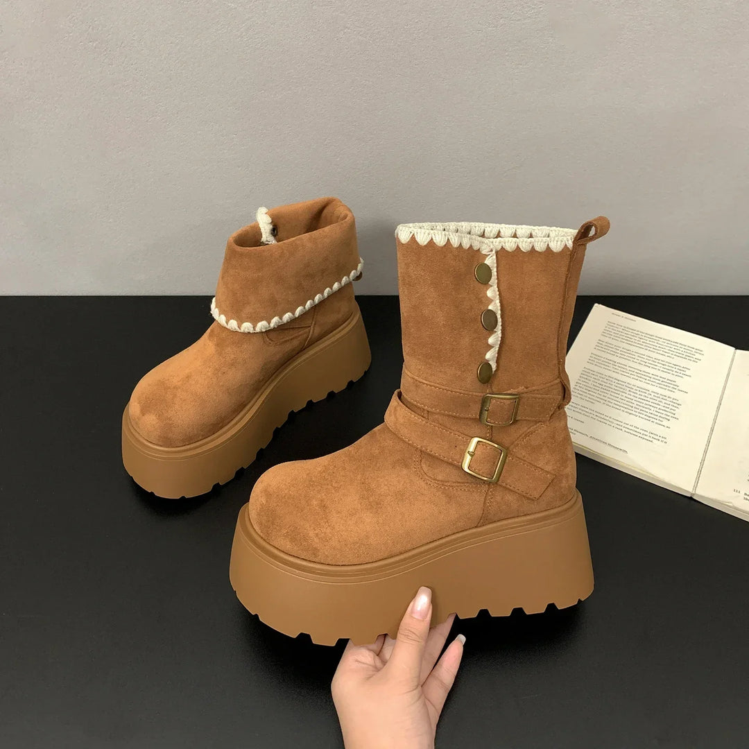 Irene | Botas con plataforma con hebilla elegante y forro cálido de felpa
