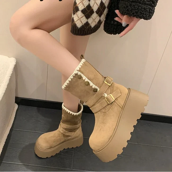 Irene | Botas con plataforma con hebilla elegante y forro cálido de felpa
