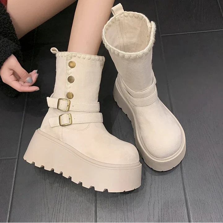 Irene | Botas con plataforma con hebilla elegante y forro cálido de felpa