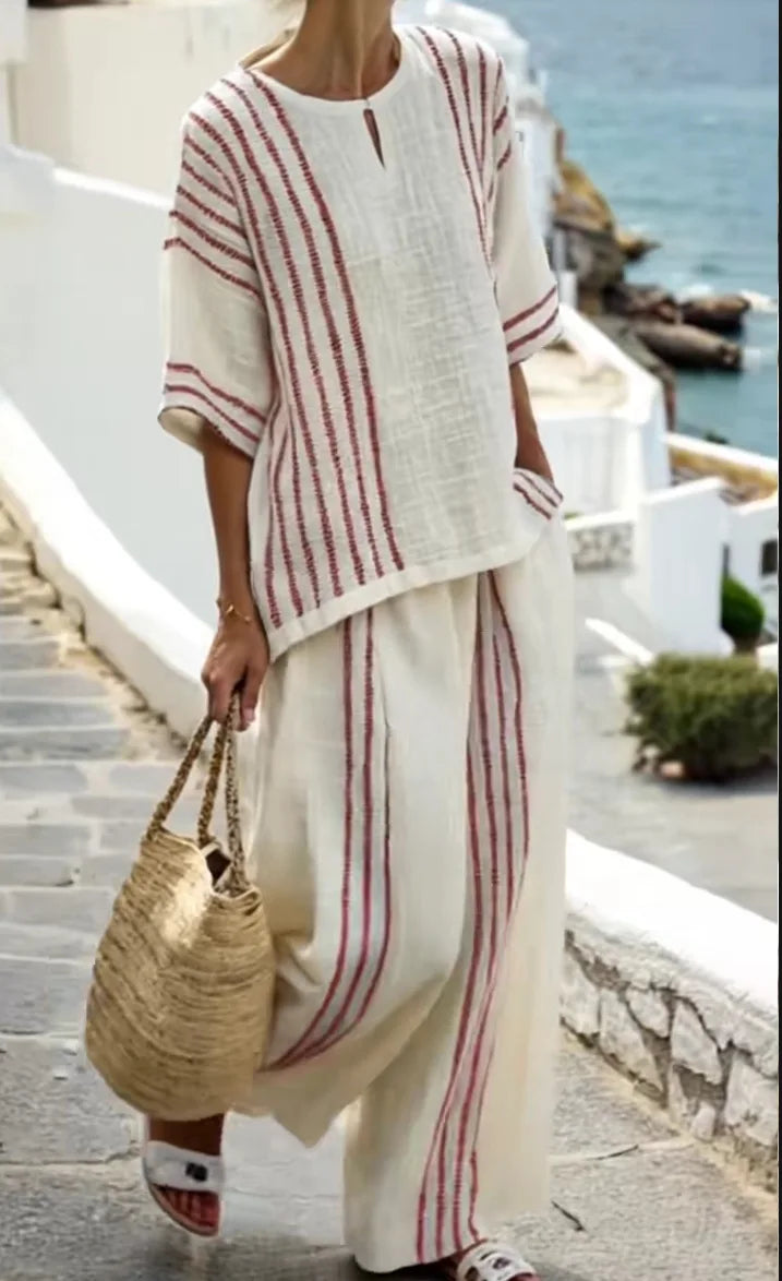 Teodora | Conjunto de Pantalón Estilo Rayas Algodón
