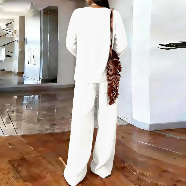 Sebastiana | Conjunto de Pantalón Estilo Verano de Algodón y Lino con Cuello V