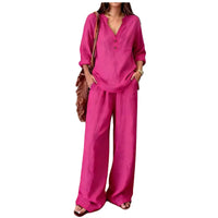 Sebastiana | Conjunto de Pantalón Estilo Verano de Algodón y Lino con Cuello V