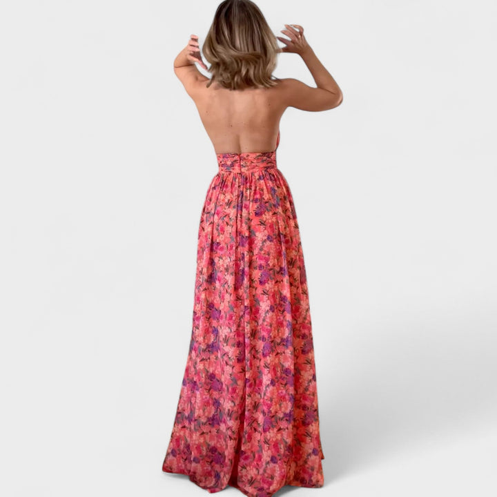 Floralia | Vestido largo con pesas y espalda descubierta