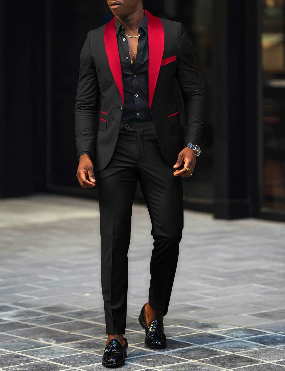 Negro con solapa roja / 6XL