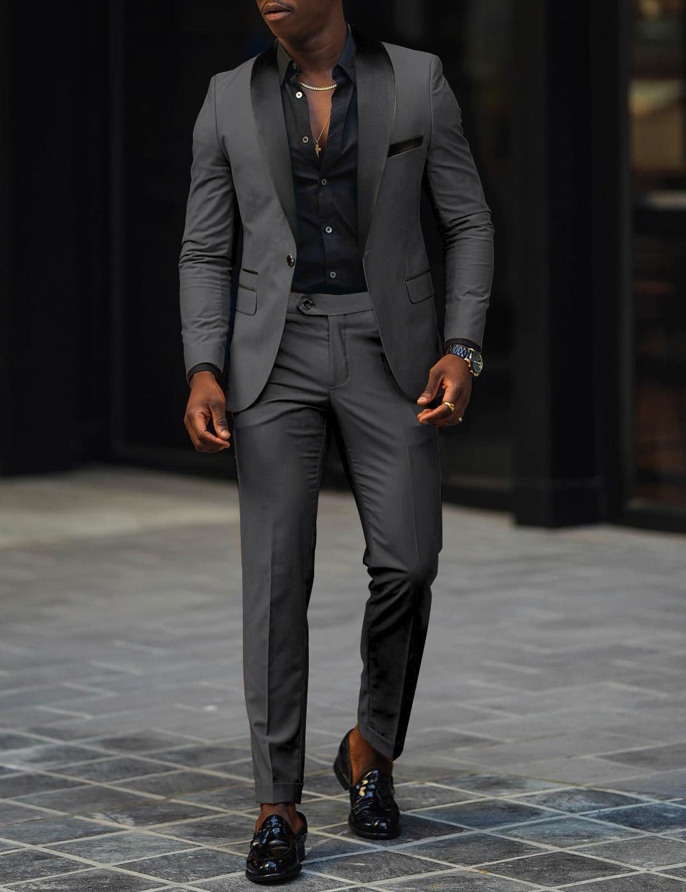 Abundio | Traje de Gala Slim Fit con Solapa Satinada - Gris oscuro