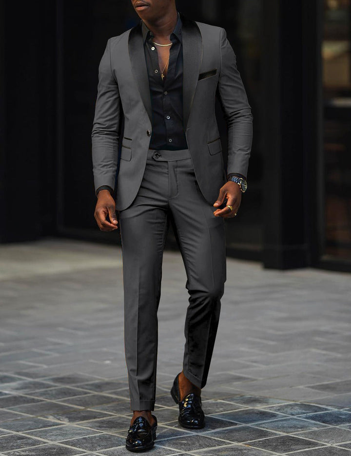 Abundio | Traje de Gala Slim Fit con Solapa Satinada - Gris oscuro