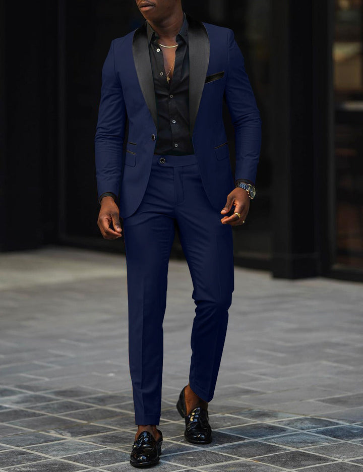 Abundio | Traje de Gala Slim Fit con Solapa Satinada - Azul marino
