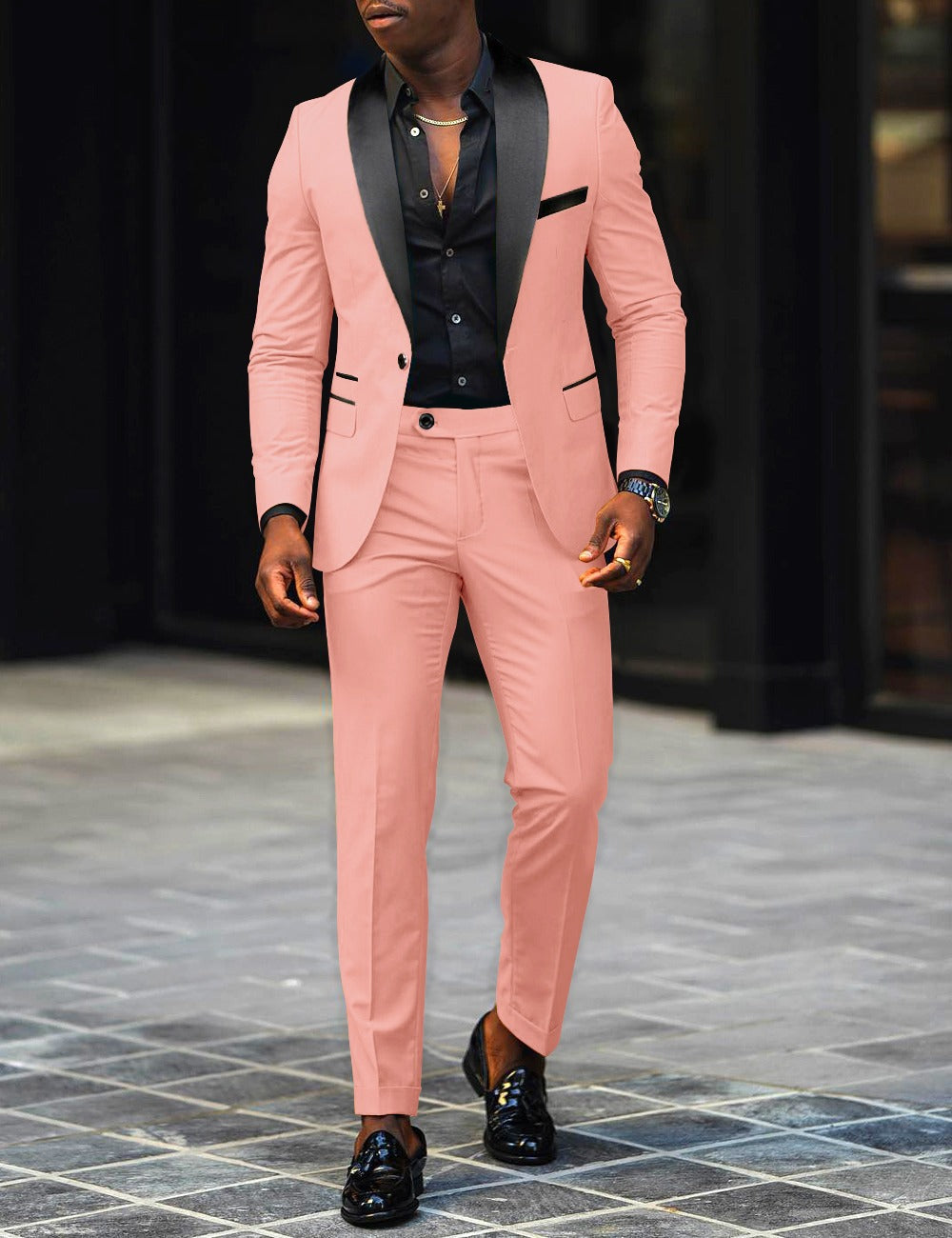 Abundio | Traje de Gala Slim Fit con Solapa Satinada - Rosa claro