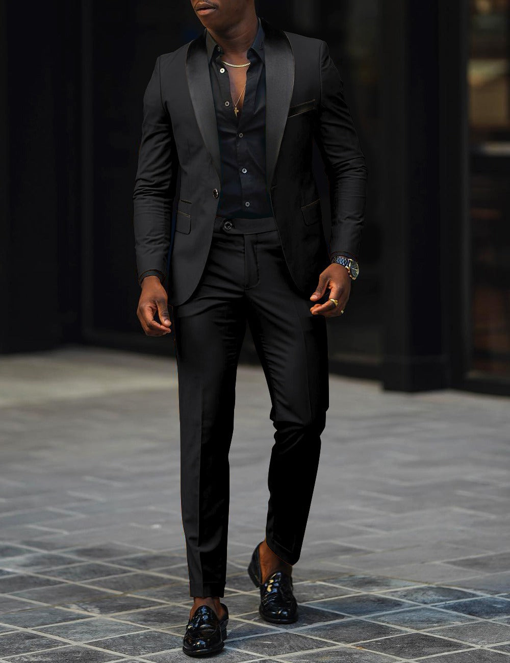 Abundio | Traje de Gala Slim Fit con Solapa Satinada - Negro