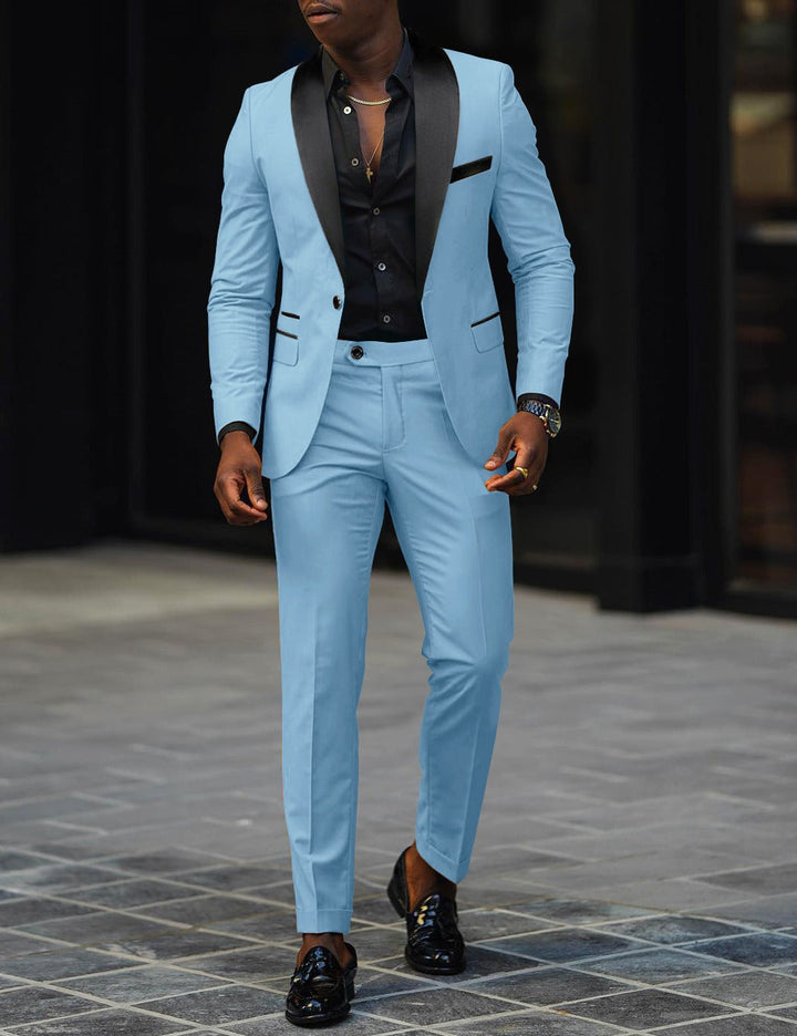 Abundio | Traje de Gala Slim Fit con Solapa Satinada - Azul cielo