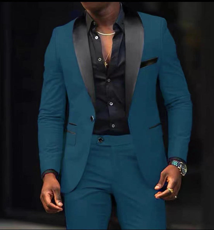 Abundio | Traje de Gala Slim Fit con Solapa Satinada - Azul lago