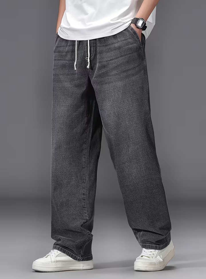 Acisclo | Vaqueros Anchos con Cintura Elástica y Cordón - Gris