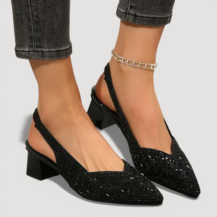Albertina | Tacones Elegantes Slingback con Brillo - Negro