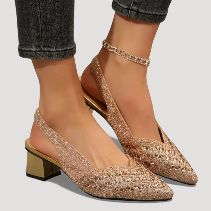 Albertina | Tacones Elegantes Slingback con Brillo - Dorado