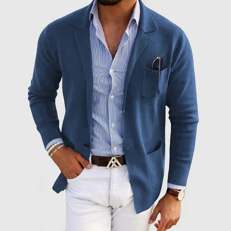 Atanasio | Blazer de Punto con Bolsillos de Parche - Azul