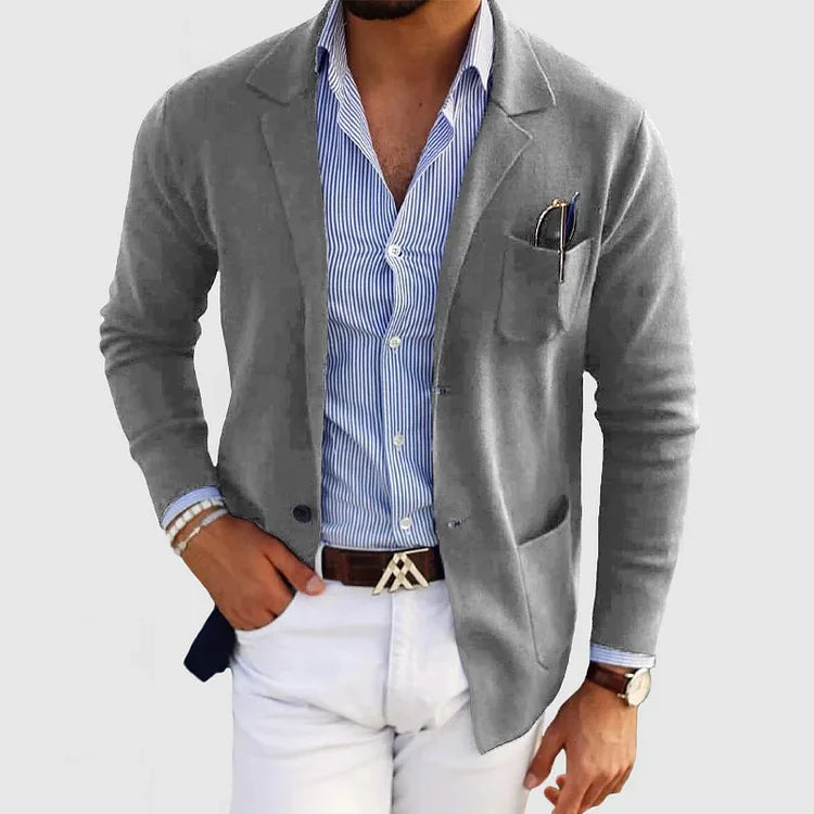 Atanasio | Blazer de Punto con Bolsillos de Parche - Gris claro