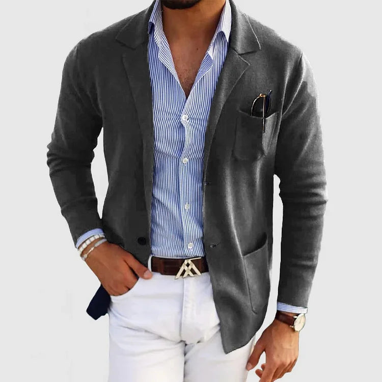Atanasio | Blazer de Punto con Bolsillos de Parche - Gris oscuro
