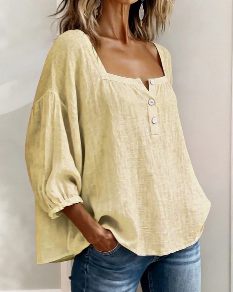 Carmen | Blusa Simple Cuello Cuadrado Manga Larga