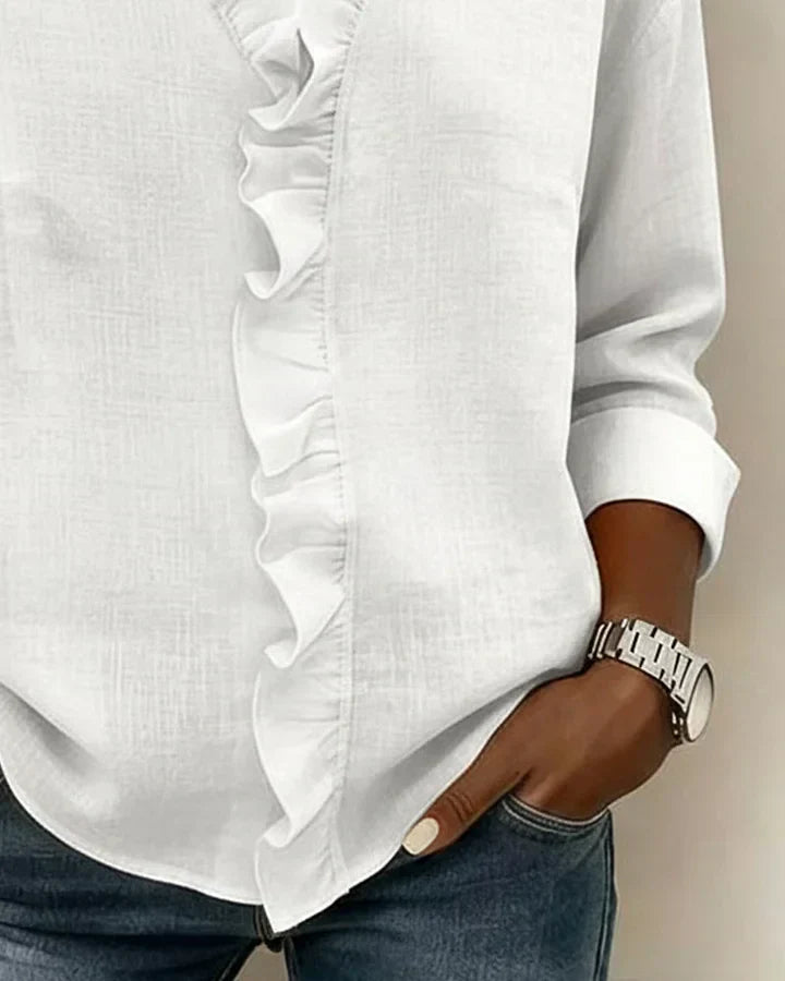 Arianna | Blusa con Volantes, Escote en V y Mangas Largas