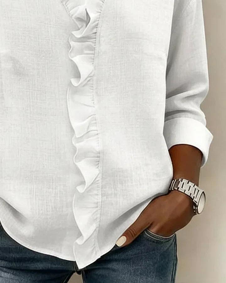 Verónica | Blusa con Volantes, Escote en V y Mangas Largas