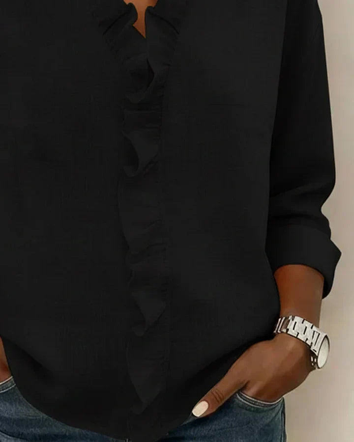 Arianna | Blusa con Volantes, Escote en V y Mangas Largas