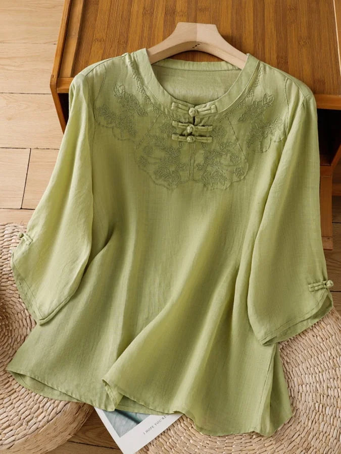 Noelia | Blusa de Algodón y Lino con Estampado Floral