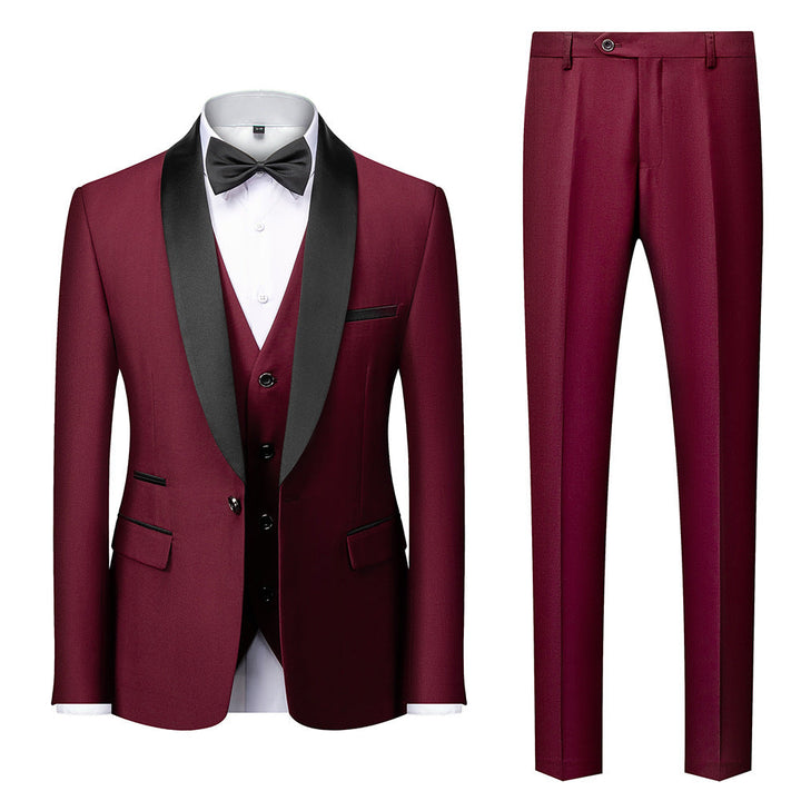 Cayetano | Esmoquin Completo con Chaleco y Pantalón Estrecho - Granate