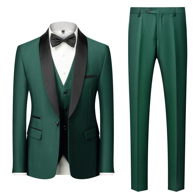 Cayetano | Esmoquin Completo con Chaleco y Pantalón Estrecho - Verde militar