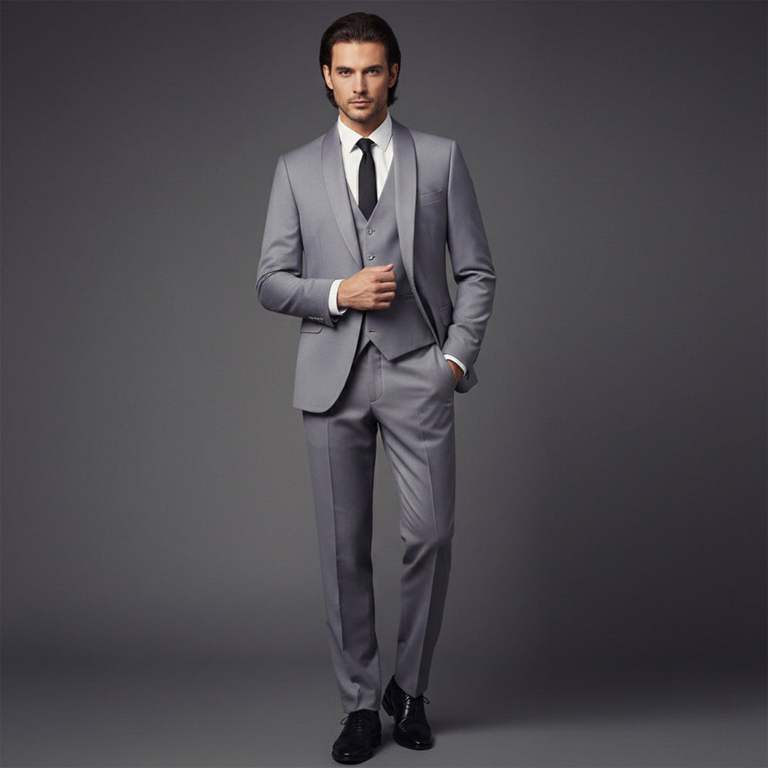 Celestino | Esmoquin de Tres Piezas Slim Fit para Ceremonias - Gris claro