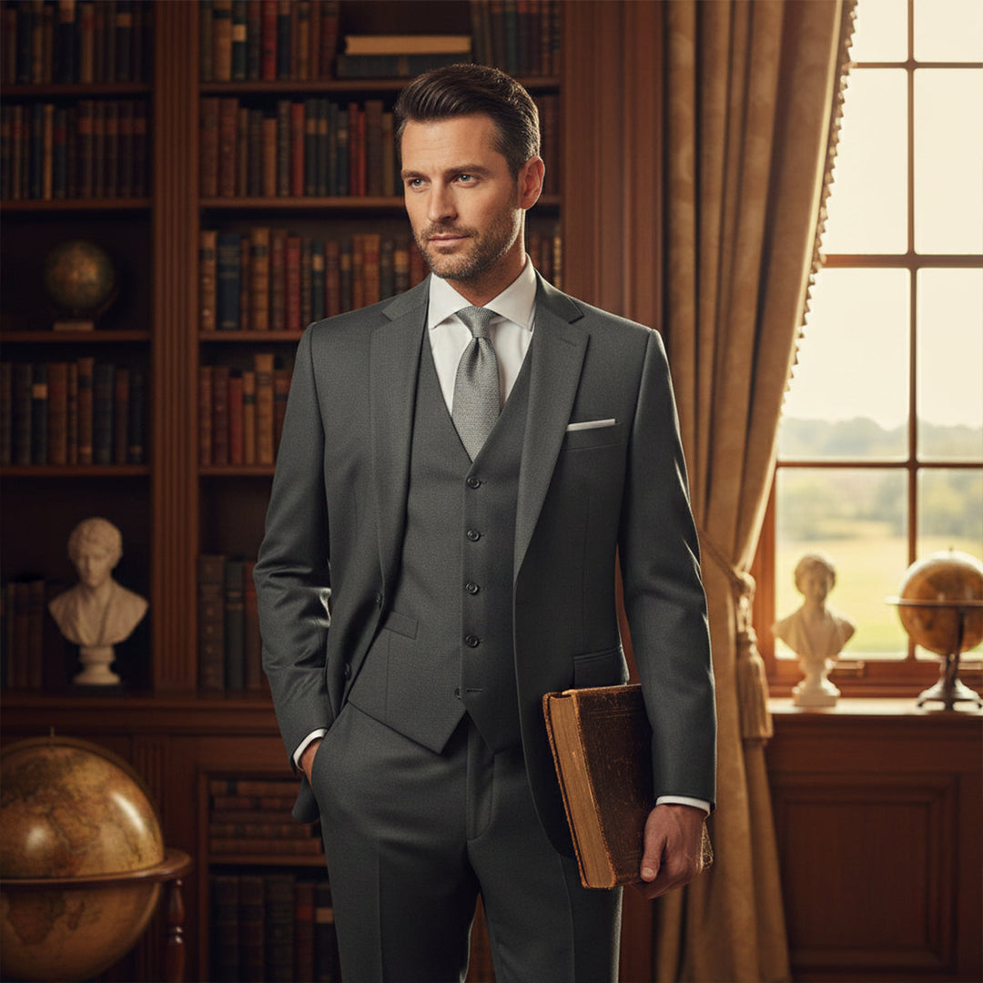 Celestino | Esmoquin de Tres Piezas Slim Fit para Ceremonias - Gris oscuro