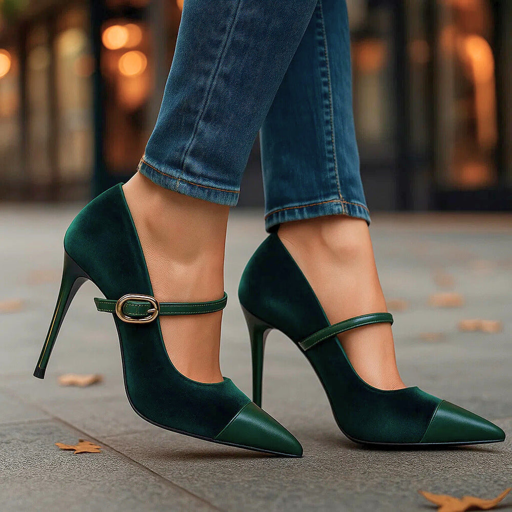 Cipriana | Zapatos de Terciopelo de Mujer con Tacón y Hebilla - 2