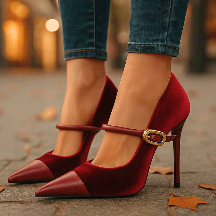 Cipriana | Zapatos de Terciopelo de Mujer con Tacón y Hebilla - 3