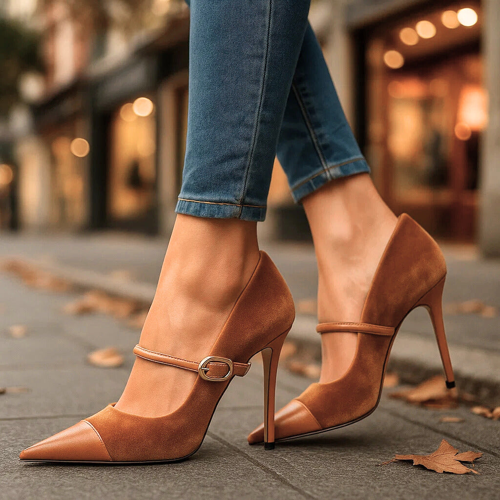 Cipriana | Zapatos de Terciopelo de Mujer con Tacón y Hebilla - 6