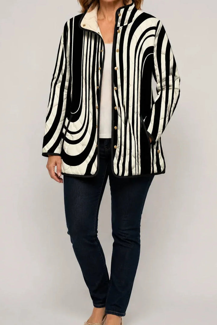 Cleofé | Chaqueta Acolchada Ligera de Mujer con Estampado Floral - Negro geométrico