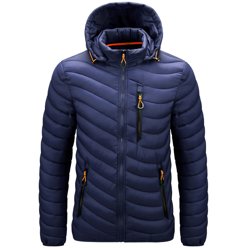 Crisanto | Chaqueta Acolchada Ligera Aspecto Piel con Capucha - Azul oscuro