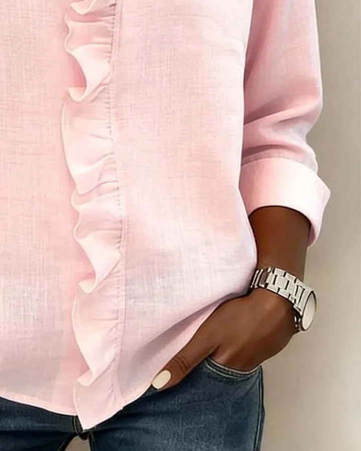Arianna | Blusa con Volantes, Escote en V y Mangas Largas